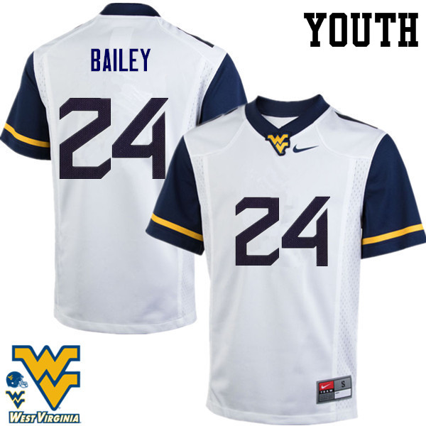 Youth #24 Hakeem Bailey West Virginia Mountaineers College Football Jerseys-White - Click Image to Close